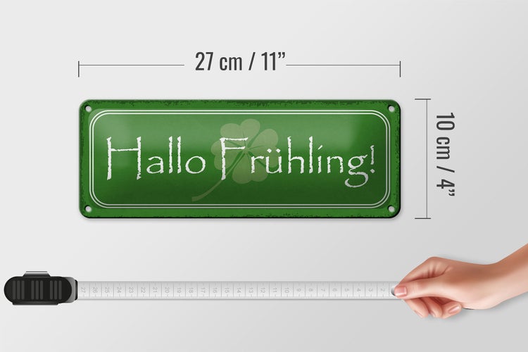 Blechschild Spruch 27x10cm Hallo Frühling Dekoration