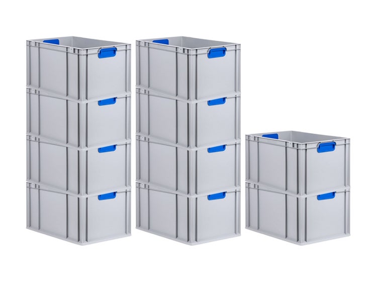 PROREGAL Spar Set 10x Eurobox Nextgen Color HxBxT 32 x 40 x 60 cm 65 Liter Griffe Blau Geschlossen Verstärkter Boden Eurobehälter Transportbox