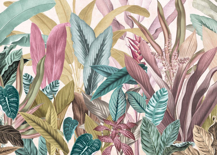 Dekorative Tapete mit tropischen Pflanzenmotiven