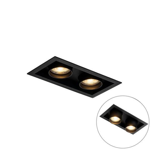 Schwarzer zweiflammiger Einbaustrahler mit zwei schwenkbaren LED-Spots in einem rechteckigen Rahmen.