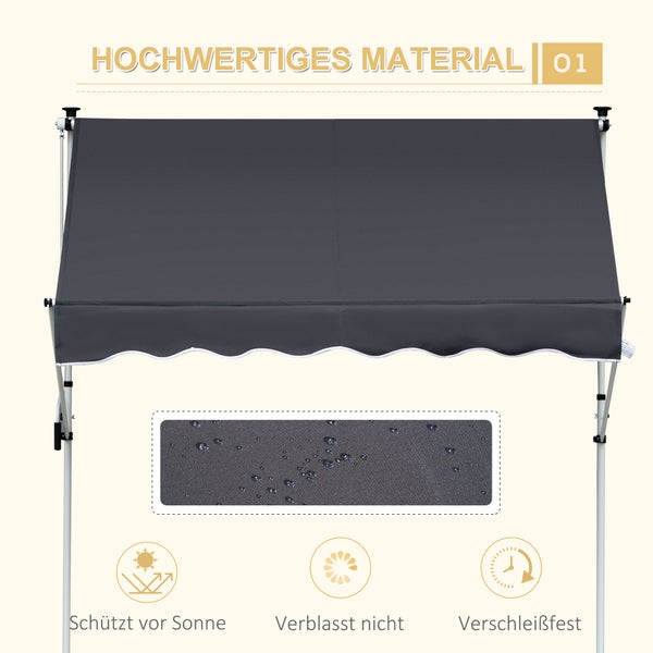 Outsunny, Markise, Klemmmarkise,  2x1,2m, Alu, Grau