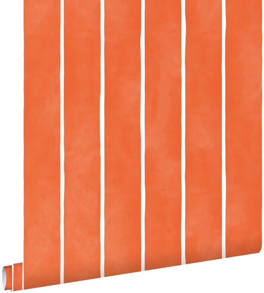 ESTAhome Tapete Streifenmuster Orange und Weiß - 50 x 900 cm - 131311