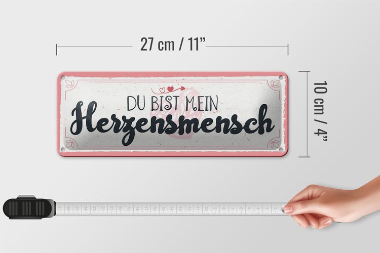 Blechschild Spruch 27x10cm Du bist mein Herzensmensch Dekoration