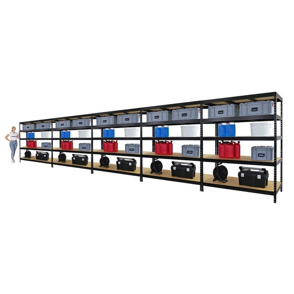 PROREGAL Mega Deal 5er-Sparset Schwerlastregal Rivet HxBxT 180x150x60 cm Fachlast 250kg Schwarz