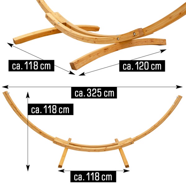 AMANKA XXL Hängematte mit Gestell - 325 cm Hängemattengestell Outdoor Holz - Hängematte Braun Outdoor Stabhängematte mit Gestell -  Hängematte für 2 - Hängematten Ständer Holz Hängematte Zwei Personen
