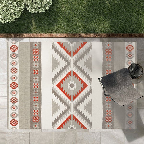 FLOORDIREKT Outdoorteppich - Wetterbeständiger Außenteppich - Karo - Rot - 120 x 170 cm