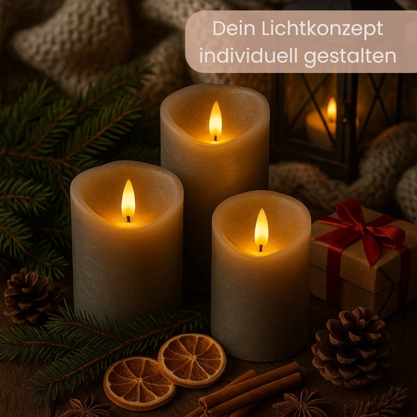 Dekorative LED Kerzen mit Tannenzweigen, Geschenk und Gewürzen
