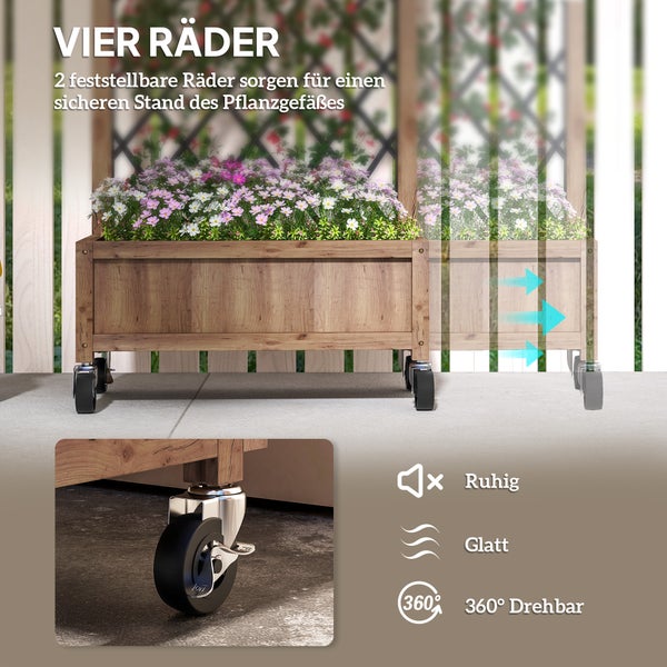 Outsunny 2er Set Hochbeet Pflanzkasten mit Rolle, Rankgitter, Spalier Pflanzkübel Blumenkasten Holz, Gartenspalier 52x25x97cm für Garten Balkon Terrasse, Blumenkübel für Kletterpflanzen Korbpflanzen