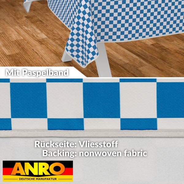 Tischdecke mit blau-weißem Karomuster und Paspelband