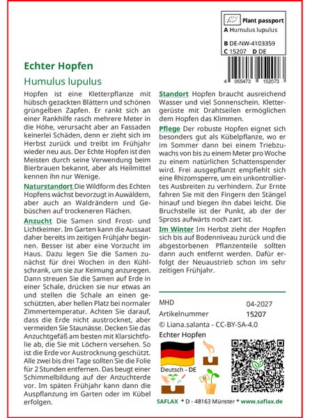 SAFLAX  - Echter Hopfen - Humulus lupulus - 50 Samen