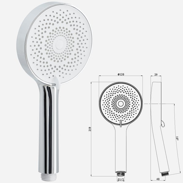 Handbrause mit Brauseschlauch Set, EuroFlux Chromweiß
