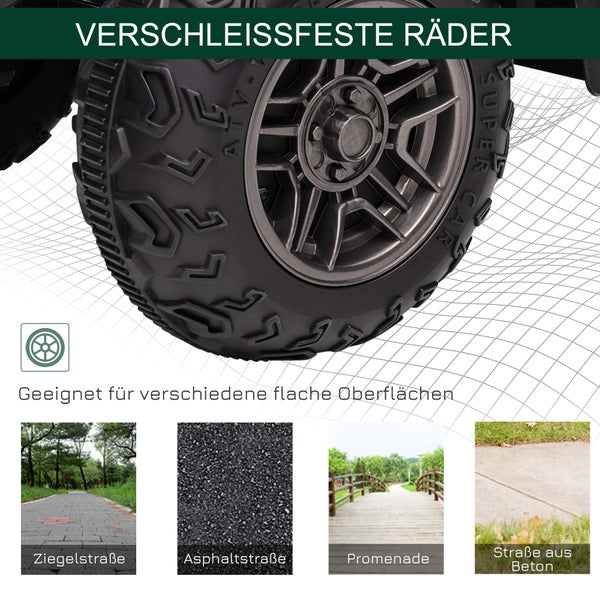 HOMCOM Elektro Kinderquad, mit LED und Musik, für Kinder ab 3 Jahren, 88 x 45 x 50 cm, Kunststoff, Stahl, Schwarz+Grün