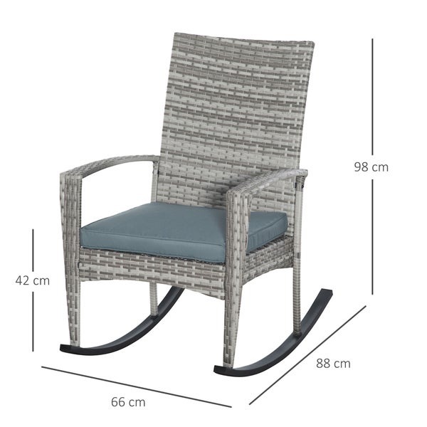 Outsunny Schaukelstuhl, Gartenstuhl mit Kissen, 66 x 88 x 98 cm, Polyrattan+Metall, Grau