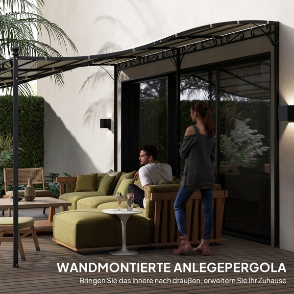 Outsunny Anbaupavillon Pergola mit Dach, Wasserabweisend Pavillon Vordach, freistehend Gartenpavillon Terrassenpavillon Überdachung Sonnenschutz für Terrasse Garten ca. 3x5x2,5 m Cremeweiß