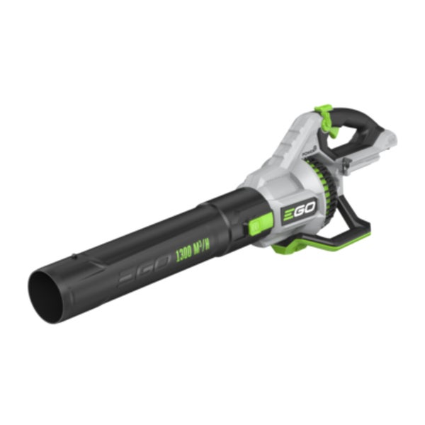 EGO Akku-Laubbläser mit 1300 Kubikmeter pro Stunde Luftvolumen für die Gartenarbeit.