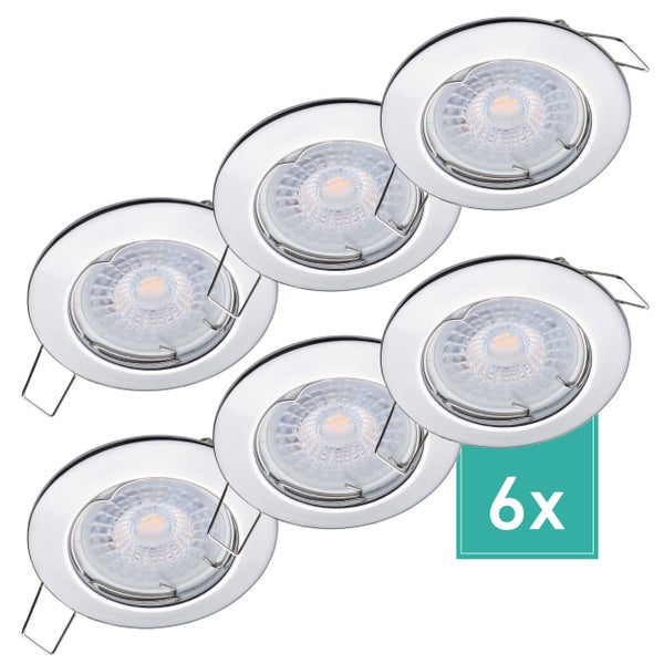 Oktaplex Lighting 6er Set LED Spot Sedan - Stufenlos dimmbar - 5W 3000K 230V 380lm Warmweiß 120° - Deckenspots Chrom Lochmaß 60mm