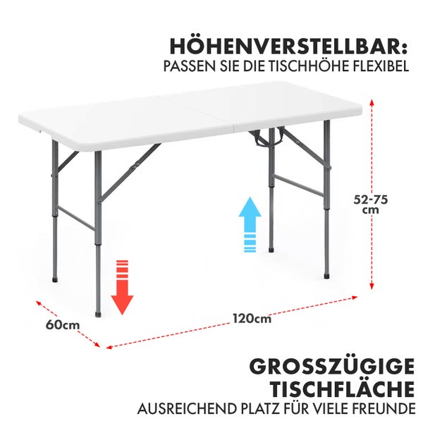 FLOORDIREKT Klapptisch Fukui Höhenverstellbar Wetterfest für Innen und Außen 120 x 60 cm