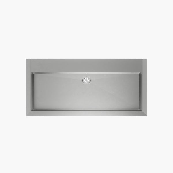 Edelstahlspüle mit Ablaufgarnitur, Aufsicht