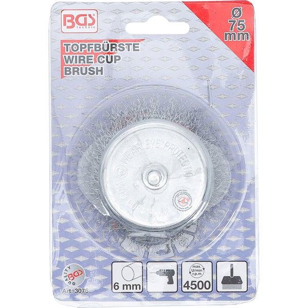 BGS Topfbürste Aufnahme 6 mm Stift Ø 75 mm - 3076