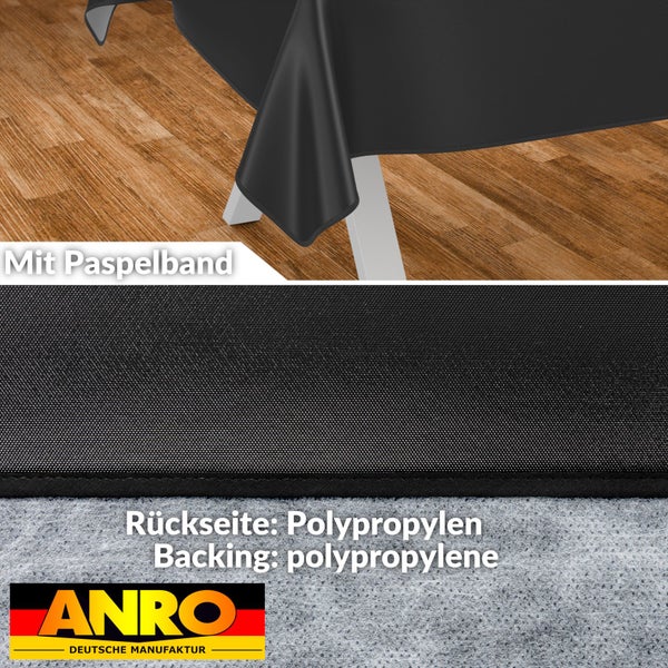 Schwarze Tischdecke mit Paspelband und Polypropylen-Rückseite
