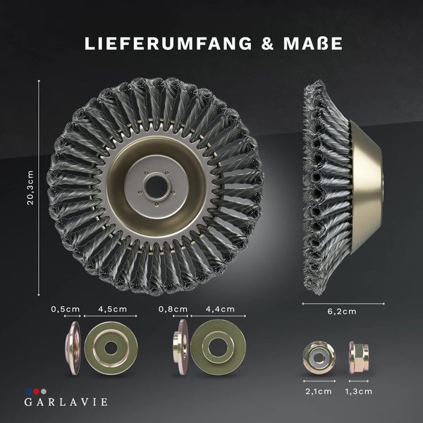 GARLAVIE 2X Profi Unkrautbürste Freischneider mit 25,4mm Bohrung - Hochwertige Wildkrautbürste für Motorsense - Drahtbürste Freischneider für effektive Moosentfernung