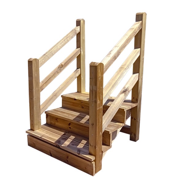 Holztreppe mit Geländer für den Außenbereich