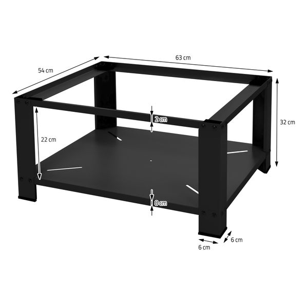 ML-Design Waschmaschinen Untergestell mit Ablage 63x54 cm Stahl Schwarz bis 150kg, Waschmaschinen-Unterschrank, Stabiler Waschmaschinensockel, 32cm hohes Podest Erhöhung Unterbau Trockner/Kühlschrank