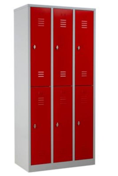 PROREGAL Garderobenspind Camel 6-Fächer HxBxT 195 x 90 x 50 cm Vorhängeschloss Grau-Rot
