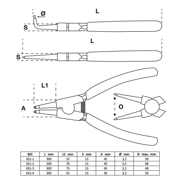 BGS Sprengringzangen-Satz 300 mm 4tlg. - 651