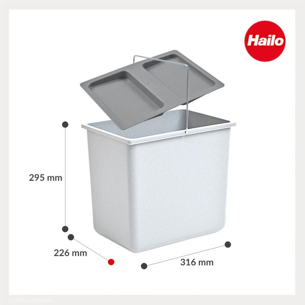 Hailo Abfalleimer mit Deckel und Tragebügel, Maße 295 Millimeter mal 226 Millimeter mal 316 Millimeter, Hailo Logo