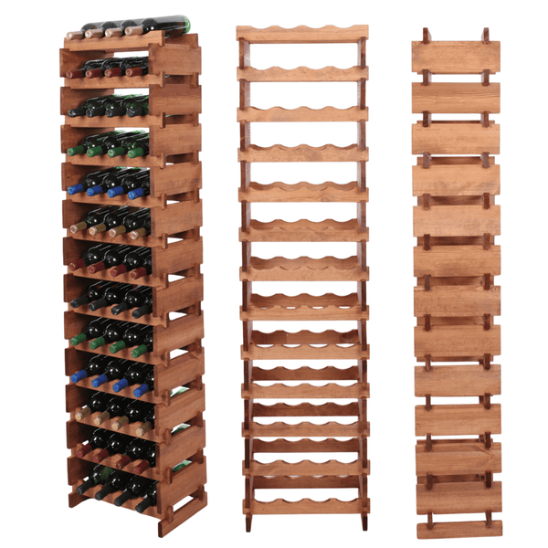 Weinregal VINOTECA FLEX PRO HxBxT 177x46x28cm 52 Flaschen auf 13 Ebenen Massives Kiefernholz Braun geölt