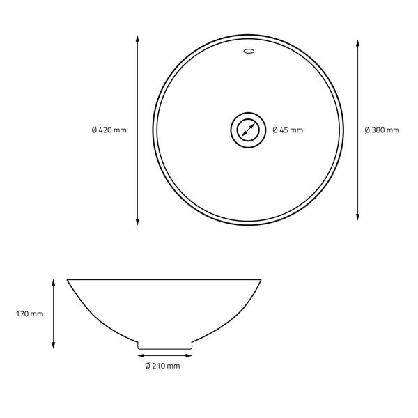 ML-Design Waschbecken aus Keramik in Schwarz matt Ø 420x170 mm mit Ablaufgarnitur, Runde Aufsatzwaschbecken, Moderne Waschtisch, Waschschale mit Überlauf und Abflussloch, Waschplatz Handwaschbecken