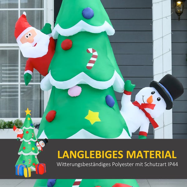 HOMCOM Aufblasbarer Weihnachtsbaum mit Weihnachtsmann, Schneemann und Geschenkbox, 144 x 125 x 210 cm, Polyester, Grün