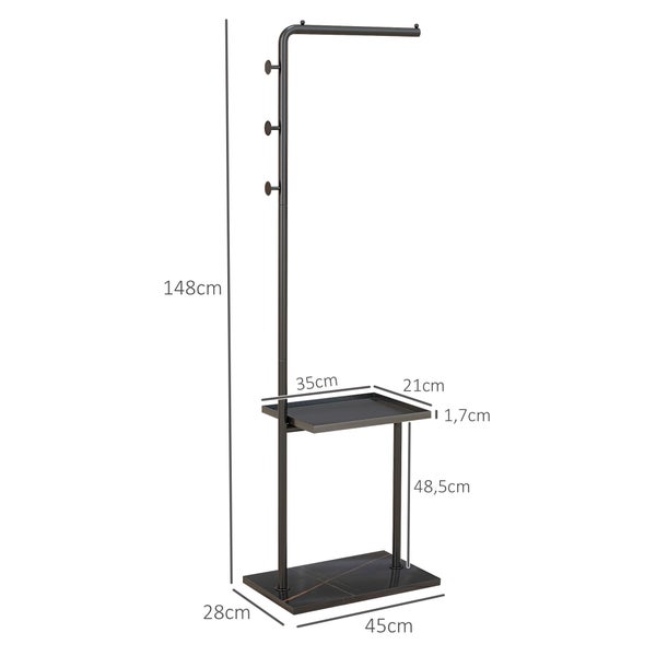 HOMCOM Garderobenständer, Kleiderständer mit Haken Tablett Garderobe für Kleidung, Hüte, für Flur, Eingang, 45 x 28 x 148 cm, Schwarz