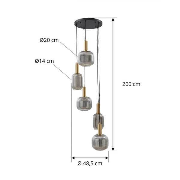 Lindby Pendelleuchte Doroteo (Retro, Vintage Antik) in Alu aus Glas (5 flammig E27) - Deckenlampe Esstischlampe Hängelampe Hängeleuchte Wohnzimmerleuchte