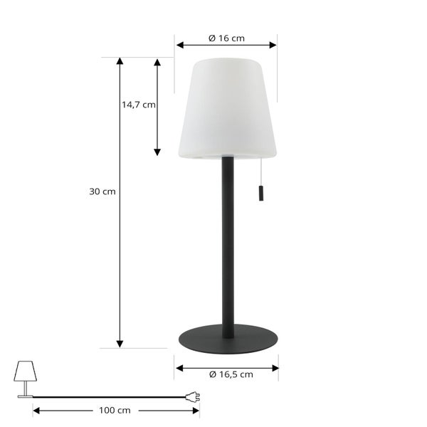 Lindby LED Akkutischlampe höhenverstellbar, Lichtfarbe 3-stufig einstellbar Akku Tischlampe kabellos aufladbare tragbare Tischleuchte Garten IP44