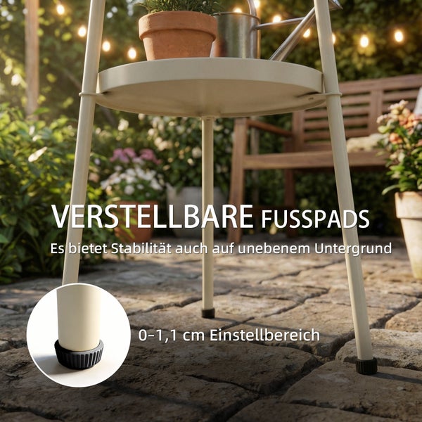 Zweistöckiger runder Beistelltisch aus Metall, Höhe 53 Zentimeter, Durchmesser 32 Zentimeter, Breite 36 Zentimeter, Tiefe 36 Zentimeter.
