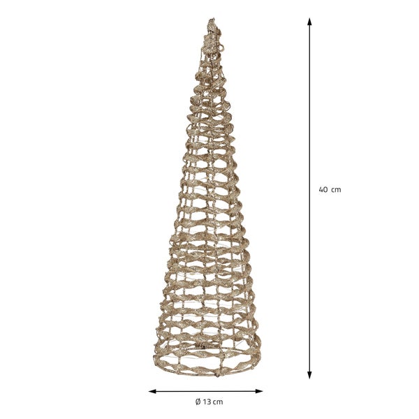 ECD Germany 2er Set LED Pyramide Lichterkegel Weihnachten, Warmweiß, 40cm-20LEDs/60cm-30LEDs, Gold, Metall, Leuchtpyramide mit Beleuchtung & Timer, batteriebetrieben, Deko Lichtpyramide Weihnachtsdeko