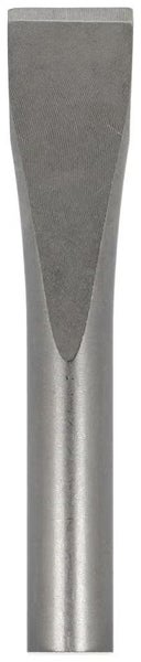 Flachmeißel aus Metall mit rundem Schaft und breiter Schneide.