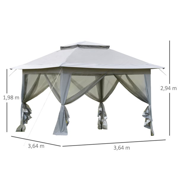 Outsunny Faltpavillon Pop-Up-Zelt Gartenpavillon inkl. Rollentasche Stahl+Oxford+Mesh Grau 3,64x3,64x2,94m