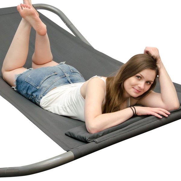 Gartenliege XXL Wippliege Sonnenliege in Grau | Extra groß ca. 200x130x32 cm robustes Metallgestell