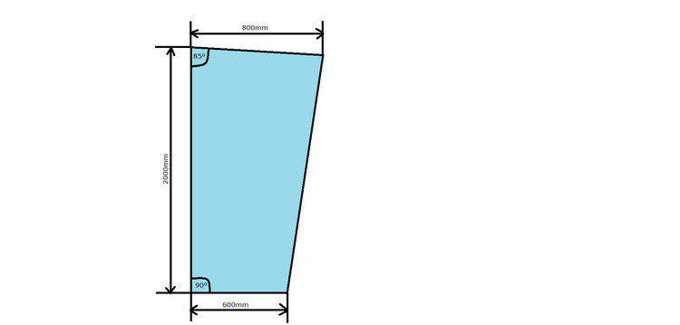 Glaswerk Westfalen - Seitenteil,  Milchglas für Vordächer 200x80x60cm