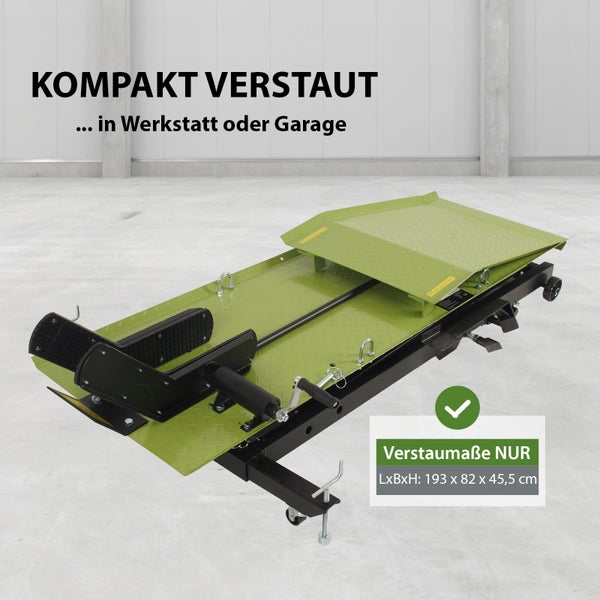 Motorradheber für Werkstatt und Garage, kompakte Lagerung