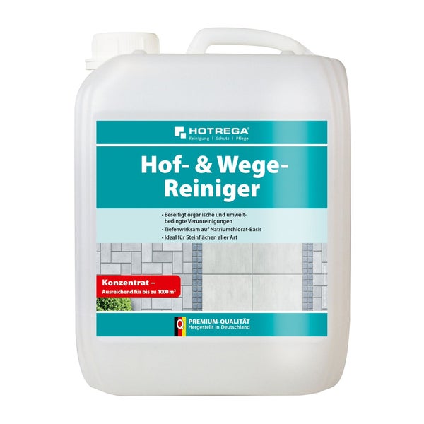 Hotrega Hof- und Wege-Reiniger Konzentrat in Kunststoffkanister zur Reinigung von Betonflaechen, Kieseln, Steinplatten und Fliesen im Aussenbereich