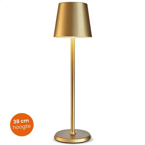 Goliving Tischlampe Wiederaufladbar – Kabellos und dimmbar – Moderne Touch-Lampe – Nachtlampe Schlafzimmer – 38 cm – Gold