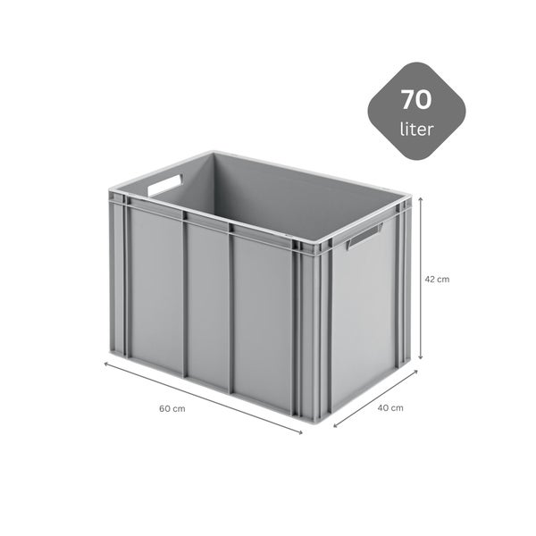 PROREGAL SparSet 10x Eurobehälter mit Offenem Griff und 1 x Transportroller Grau HxBxT 42 x 40 x 60 cm 70 Liter Eurobox Transportbox