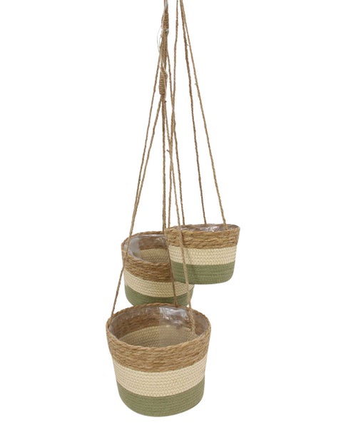 FRANK FLECHTWAREN | Pflanzampel Naturfarben, 3er Set, SISAL, PAPIERSCHNUR, SEEGRAS, Ø 26 x 20 cm, Ø 23 x 16 cm, Ø 19 x 13 cm