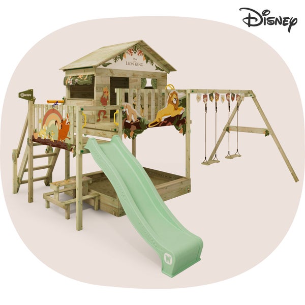 WICKEY Spielturm Disney Der König der Löwen Quest mit Rutsche, Picknicktisch und Doppelschaukel