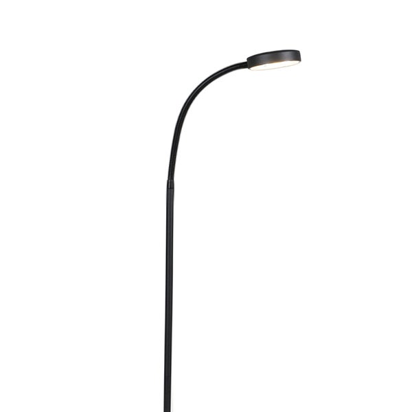 Schwarze Stehlampe mit flexiblem Arm und runder Leuchte