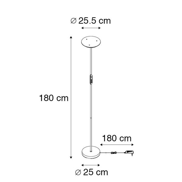 Technische Zeichnung einer Stehlampe mit Maßangaben
